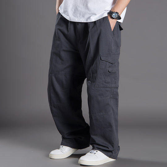 Herren Weite Utility-Cargohose aus Baumwollcanvas mit Mehrfach-Taschen und Kordelbund Nord Taschen