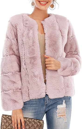 Damen Kurze Plüsch-Bomberjacke aus Kunstpelz mit kastiger Silhouette und Paneelärmeln Nord Taschen
