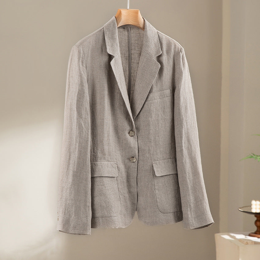 Damen Leinenblazer mit aufgesetzten Taschen, legerer Passform und Reverskragen Nord Taschen