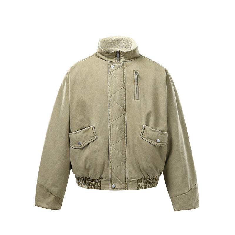 Herren Kurzboxy Utility-Bomberjacke aus Canvas mit gesteppter Frontpasse und Stehkragen Nord Taschen