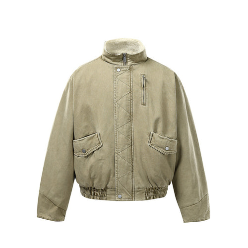 Herren Kurzboxy Utility-Bomberjacke aus Canvas mit gesteppter Frontpasse und Stehkragen Nord Taschen