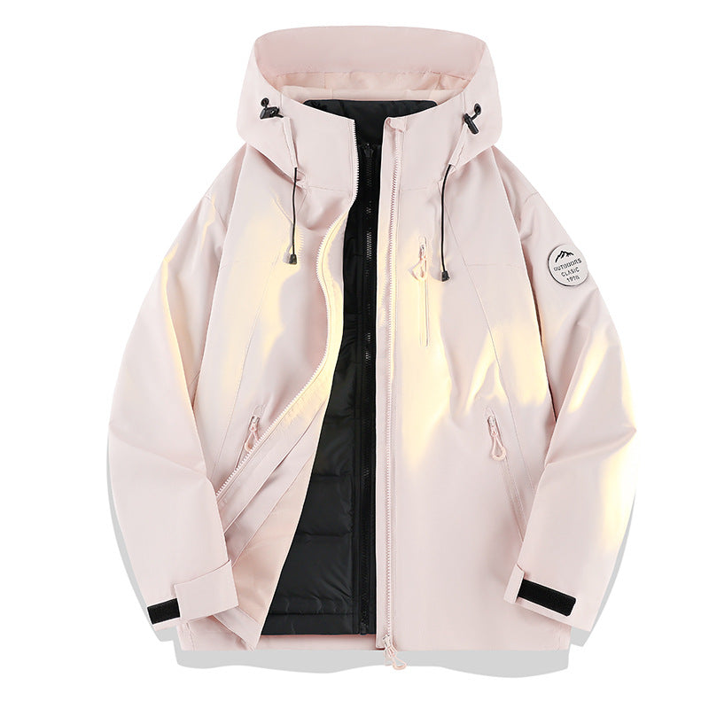 Damen Leichte wasserdichte Kapuzenjacke mit Teddy‑Charm und verdeckten Reißverschlusstaschen Nord Taschen