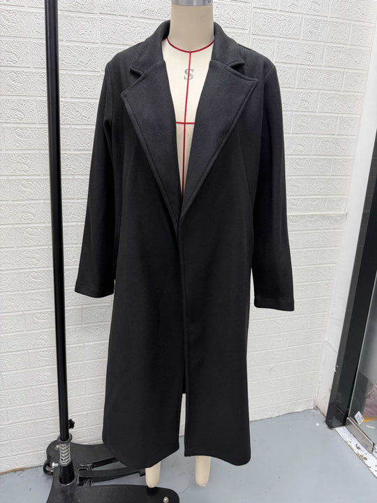 Damen Longline Wollmantel mit weitem Revers und tailliertem Schnitt Nord Taschen
