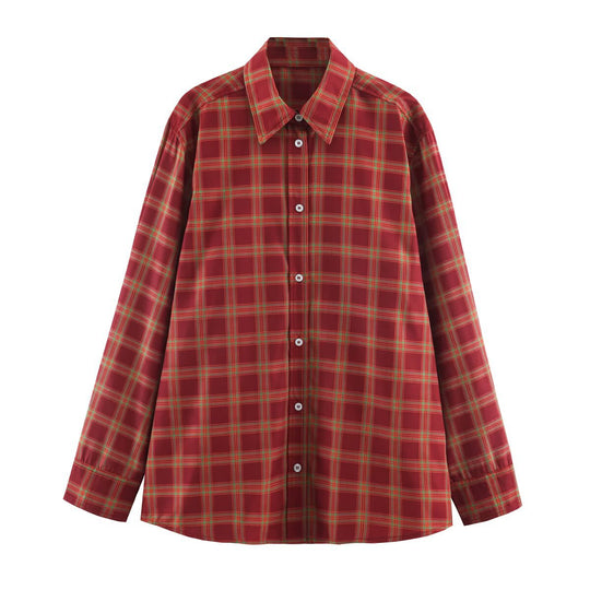 Damen Oversize-Karobluse mit durchgehender Knopfleiste und Hemdkragen Nord Taschen