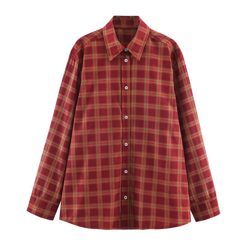 Damen Oversize-Karobluse mit durchgehender Knopfleiste und Hemdkragen Nord Taschen