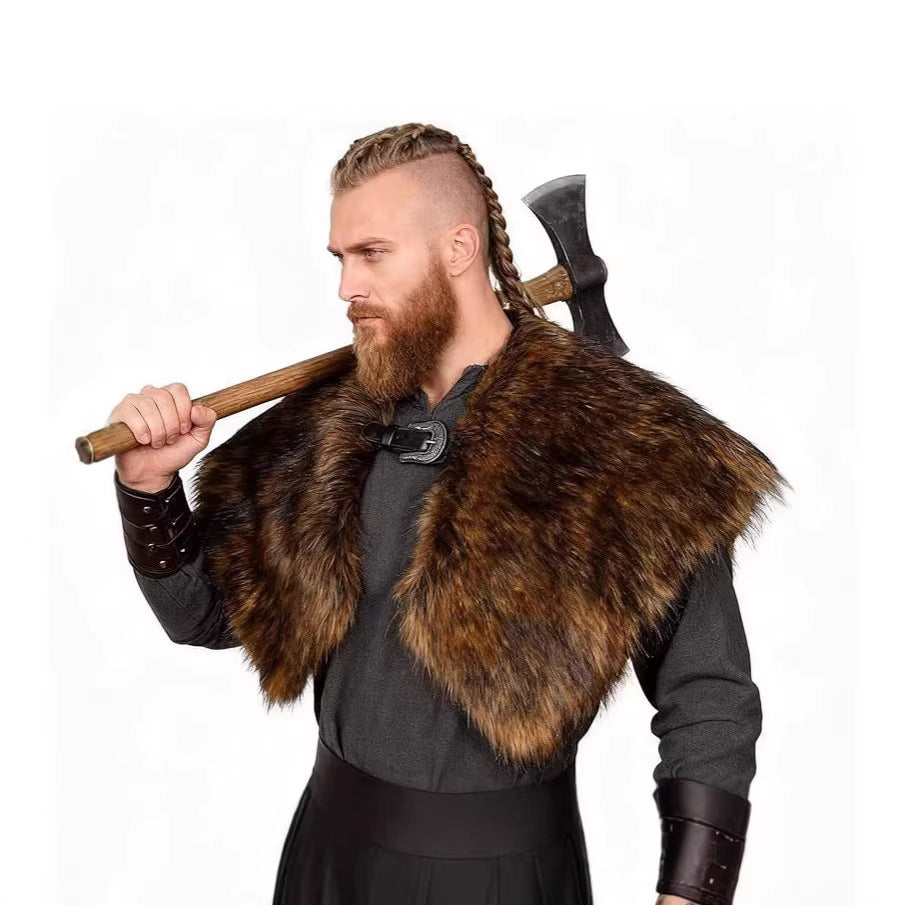 Herren Schultercape aus Kunstfell im Wikingerstil mit verstellbarem Schnallenverschluss Nord Taschen
