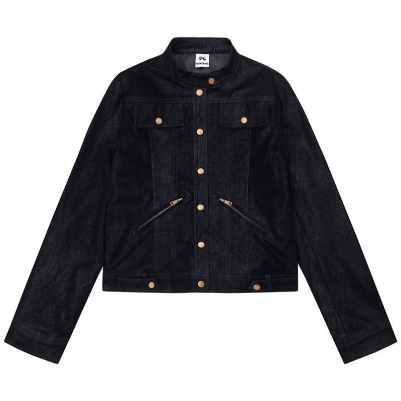 Damen Kurz geschnittene Kunstlederjacke im Vintage-Moto-Stil Nord Taschen