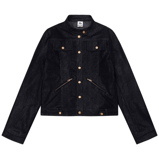 Damen Kurz geschnittene Kunstlederjacke im Vintage-Moto-Stil Nord Taschen