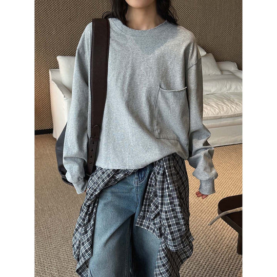 Damen Oversize Sweatshirt mit auffälliger Eingrifftasche und überschnittener Schulter Nord Taschen