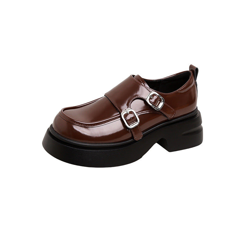 Damen Chunky Patent-Monkstrap-Loafer mit doppelter Schnallenapplikation und Plateau-Sohle Nord Taschen