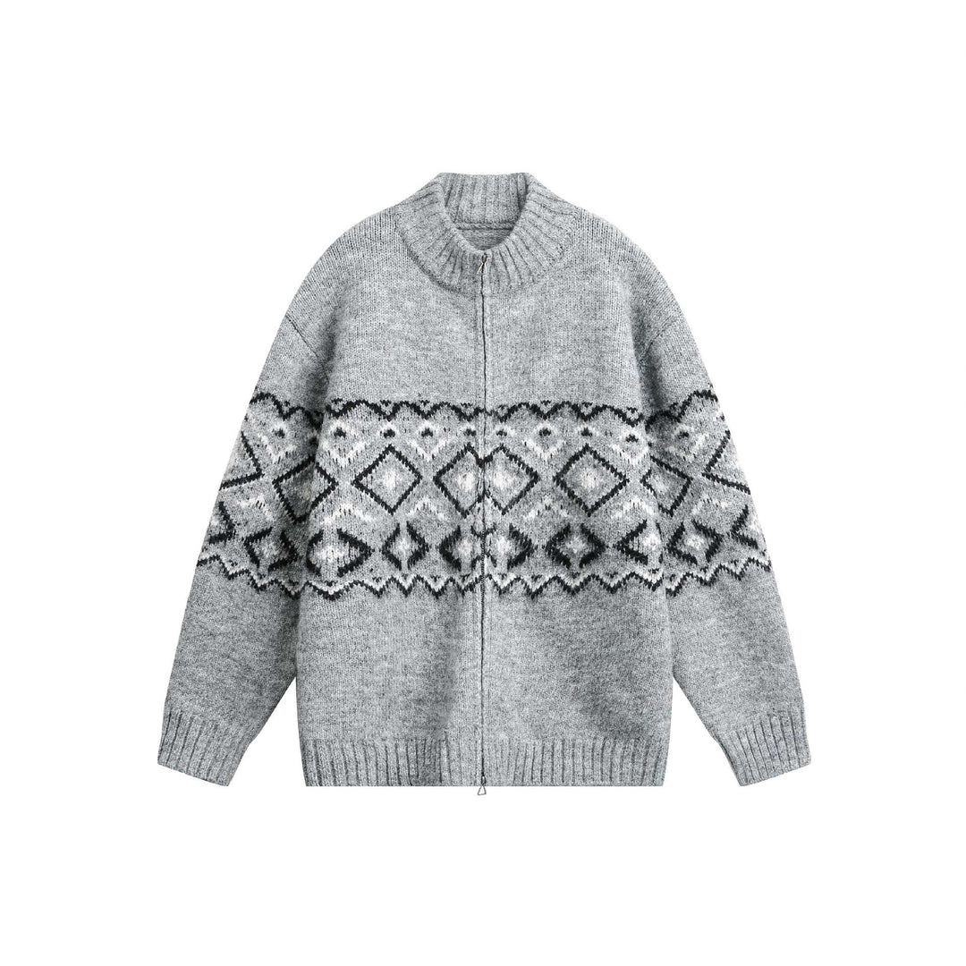 Damen Grobstrick-Zipjacke mit Norwegermuster und hohem Rippkragen Nord Taschen