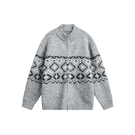 Damen Grobstrick-Zipjacke mit Norwegermuster und hohem Rippkragen Nord Taschen
