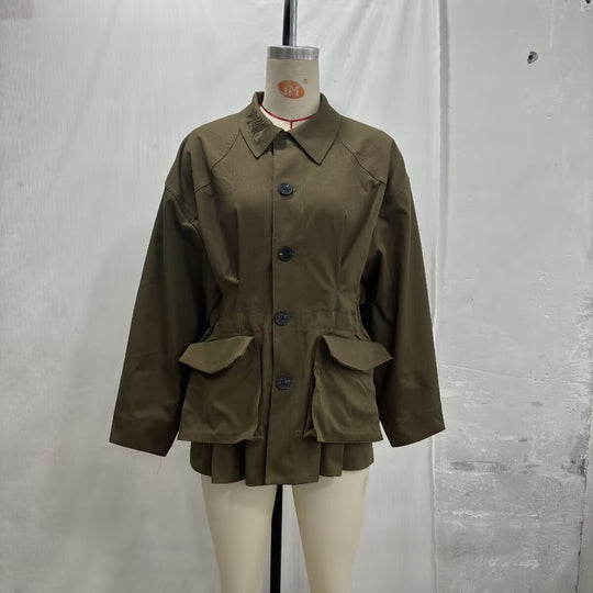 Damen Oversize-Boxy-Übergangsjacke mit großen Pattentaschen und Tunnelzug Nord Taschen