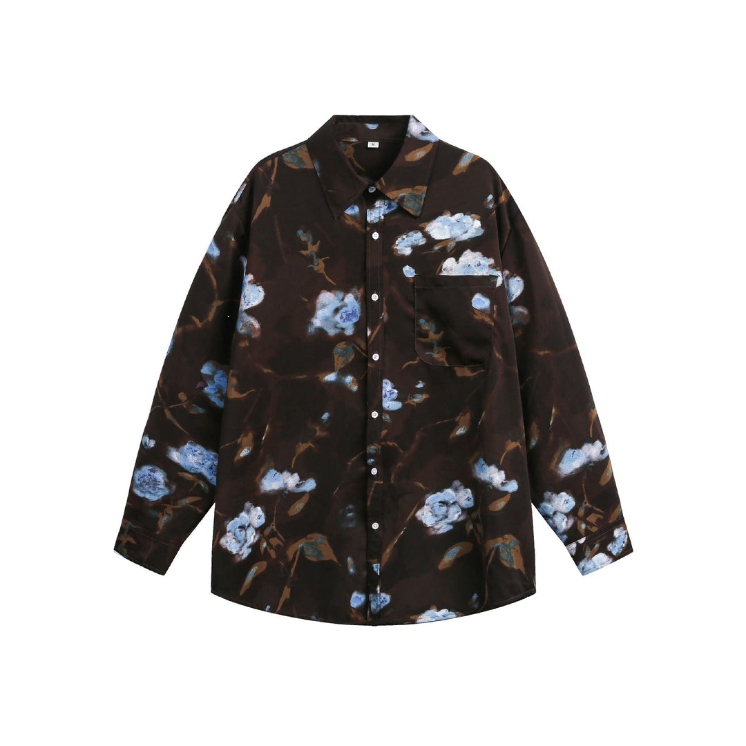 Damen Oversize-Hemdbluse mit floraler Aquarell-Print und Brusttasche Nord Taschen