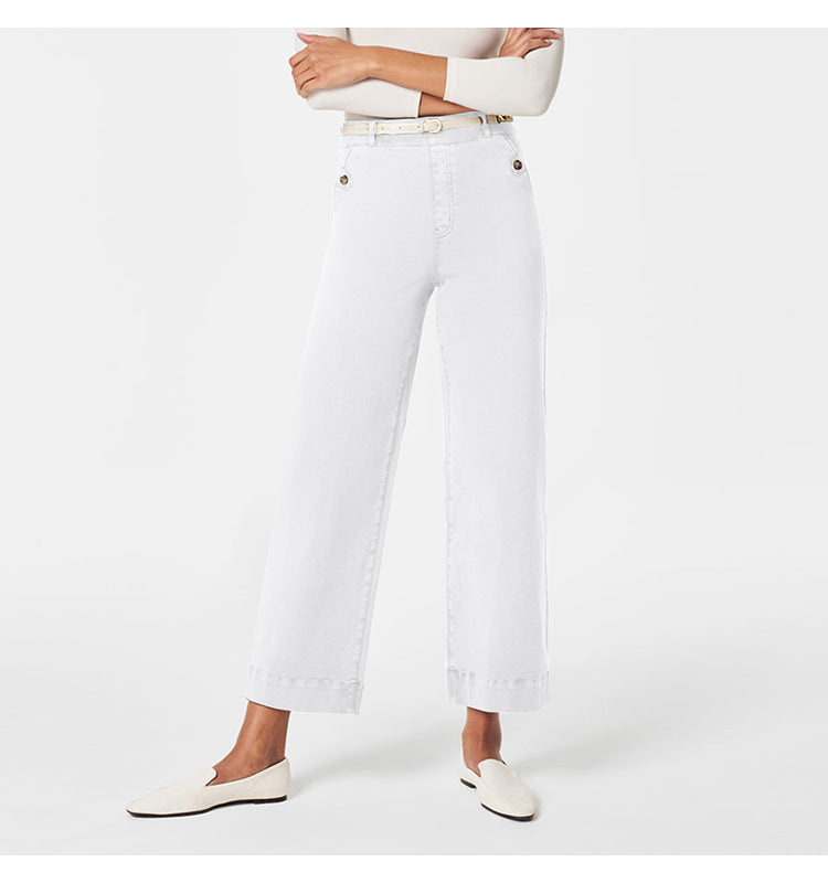 Damen Weite High-Waist Hose mit modischen Knopfdetails