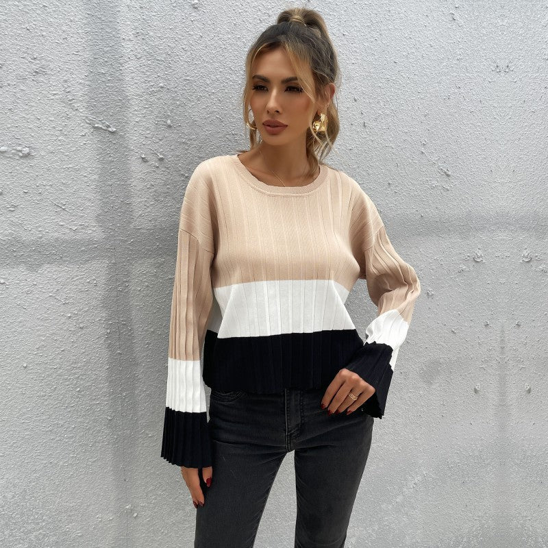 Damen Lässiger Strickpullover mit Rippstruktur und weiten Ärmeln Nord Taschen