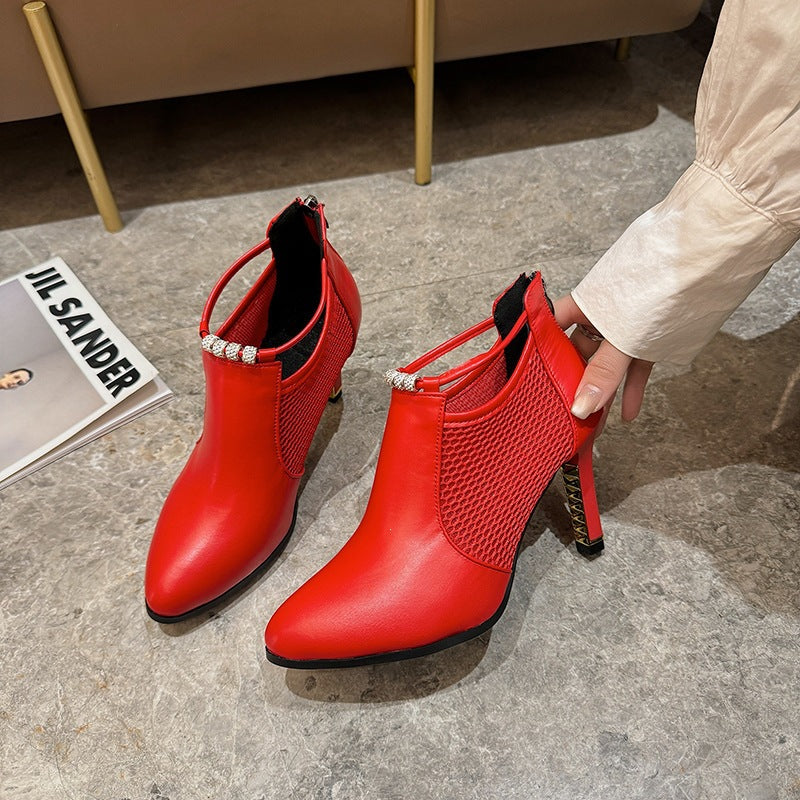 Damen Glamouröse und modische Ankle Boots mit Netz- und glänzenden Details