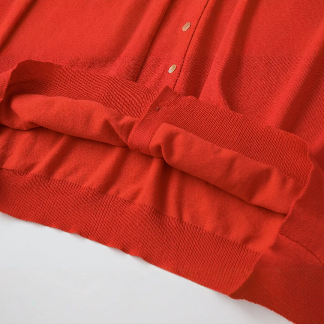 Damen Leichter Dreiviertelarm Knopf-Cardigan mit Rundhals und verlängerter Rippenblende Nord Taschen