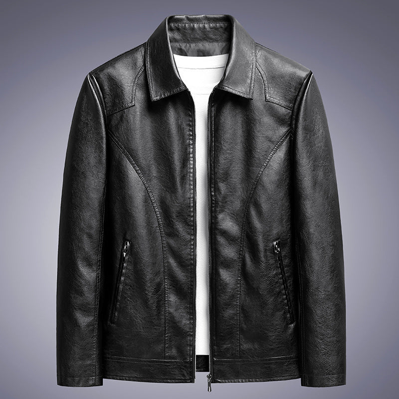 Herren schlanker Kunstleder-Fliegerblouson mit Hemdkragen und ergonomischen Nahtdetails Nord Taschen