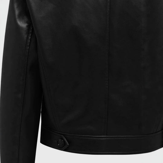 Damen kurz geschnittene Doppelreihige Lederjacke mit breitem Revers Nord Taschen