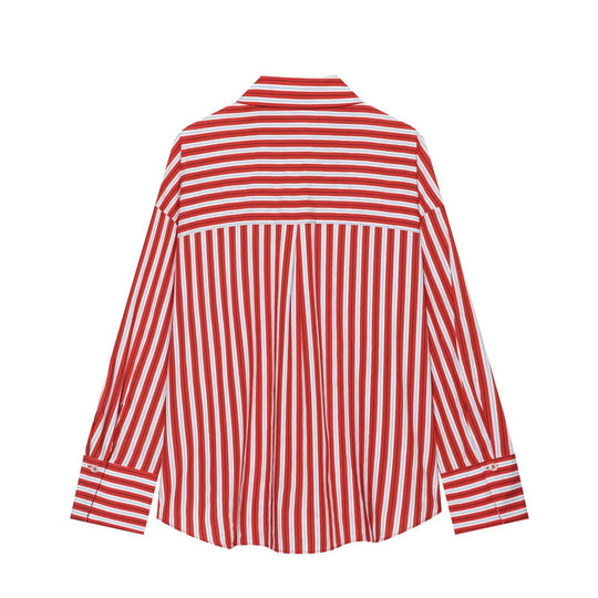 Damen Oversize-gestreifte Hemdbluse mit Kentkragen und durchgehender Knopfleiste Nord Taschen