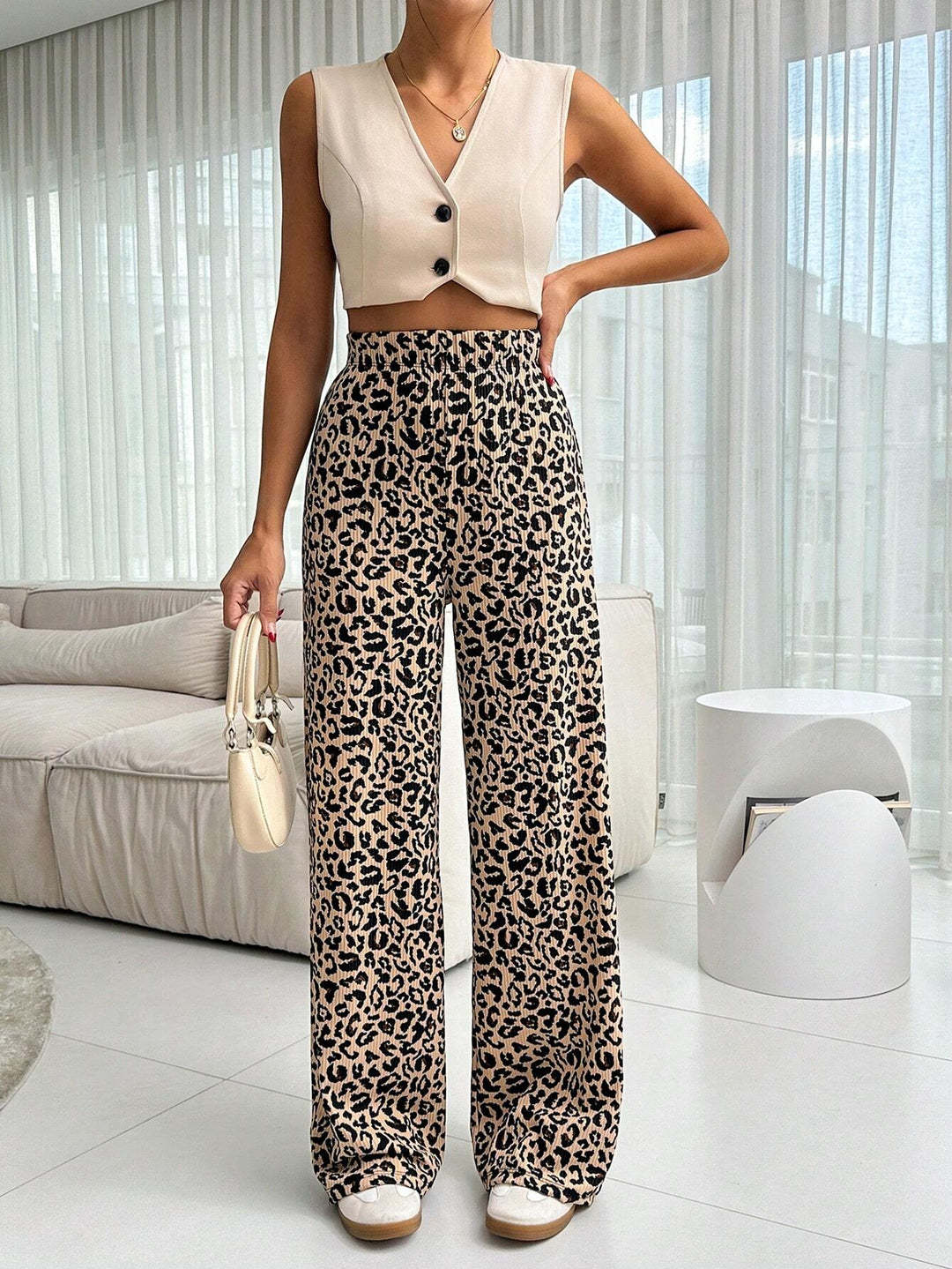 Damen Modische Leoprint Palazzohose Nord Taschen