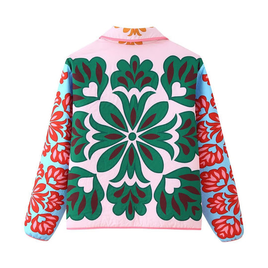 Damen 10+ gequiltete Steppjacke mit folklorischem Blumenprint und aufgesetzten Taschen Nord Taschen