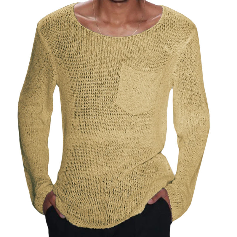 Herren lässiger Pullover mit offener Maschenstruktur und Brusttasche