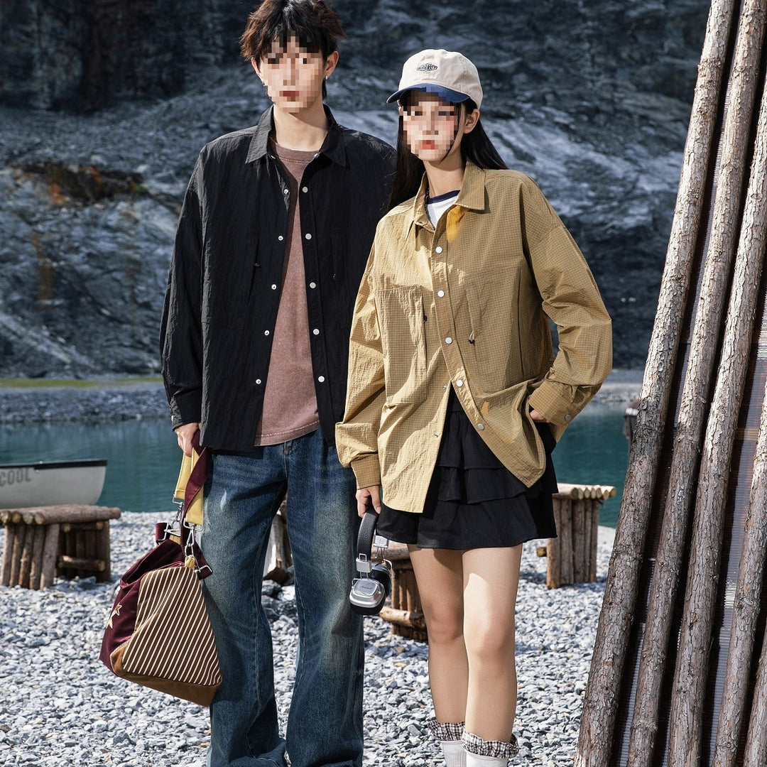 Herren Oversize Utility-Hemdjacke aus Ripstop mit Druckknopfblende und aufgesetzten Taschen Nord Taschen