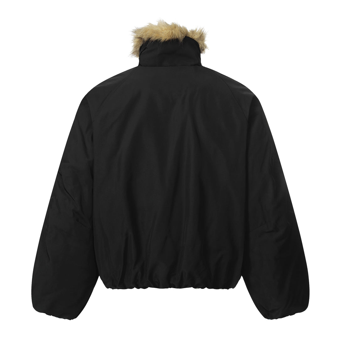 Herren Kurz geschnittener Boxy-Pufferjacke mit Kunstfellkapuze und vertikalen Reißverschlusstaschen Nord Taschen