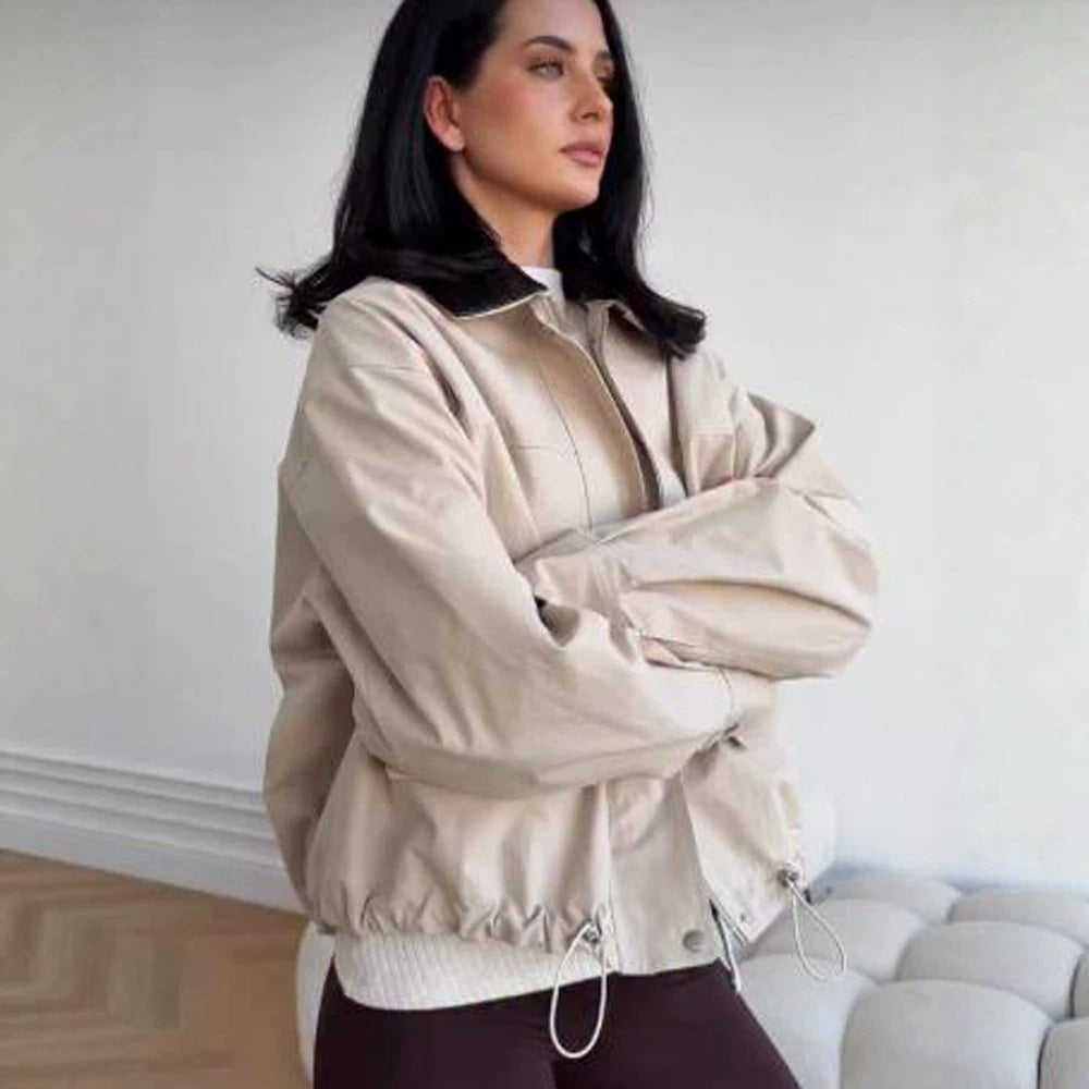 Damen Oversized-Übergangsjacke mit geflochtenem Kragen und aufgesetzten Klappentaschen Nord Taschen