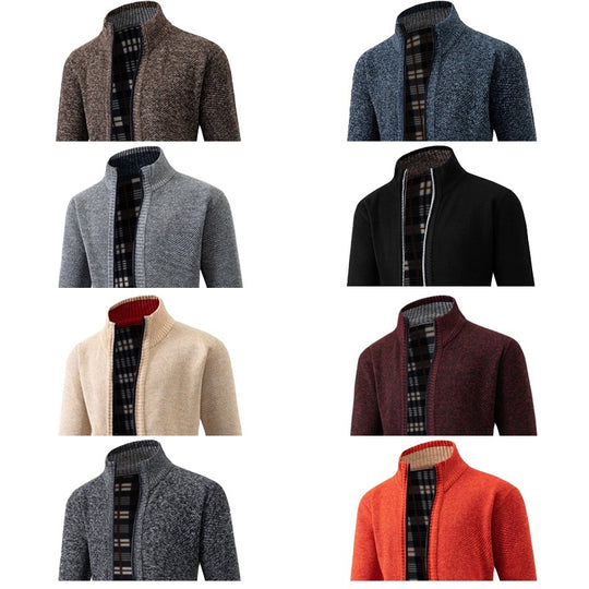 Herren Strukturiertes Zip-Strickjacke mit Karo‑Fleece‑Futter und Stehkragen Nord Taschen