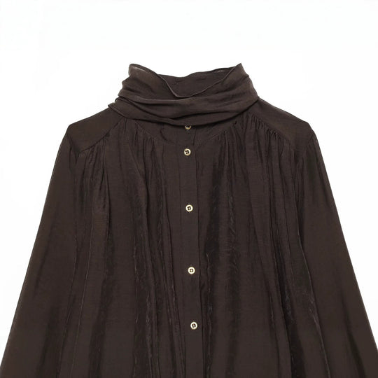 Damen Transparente Bluse mit drapiertem Schlauchkragen, Knopfleiste und Ballonärmeln Nord Taschen