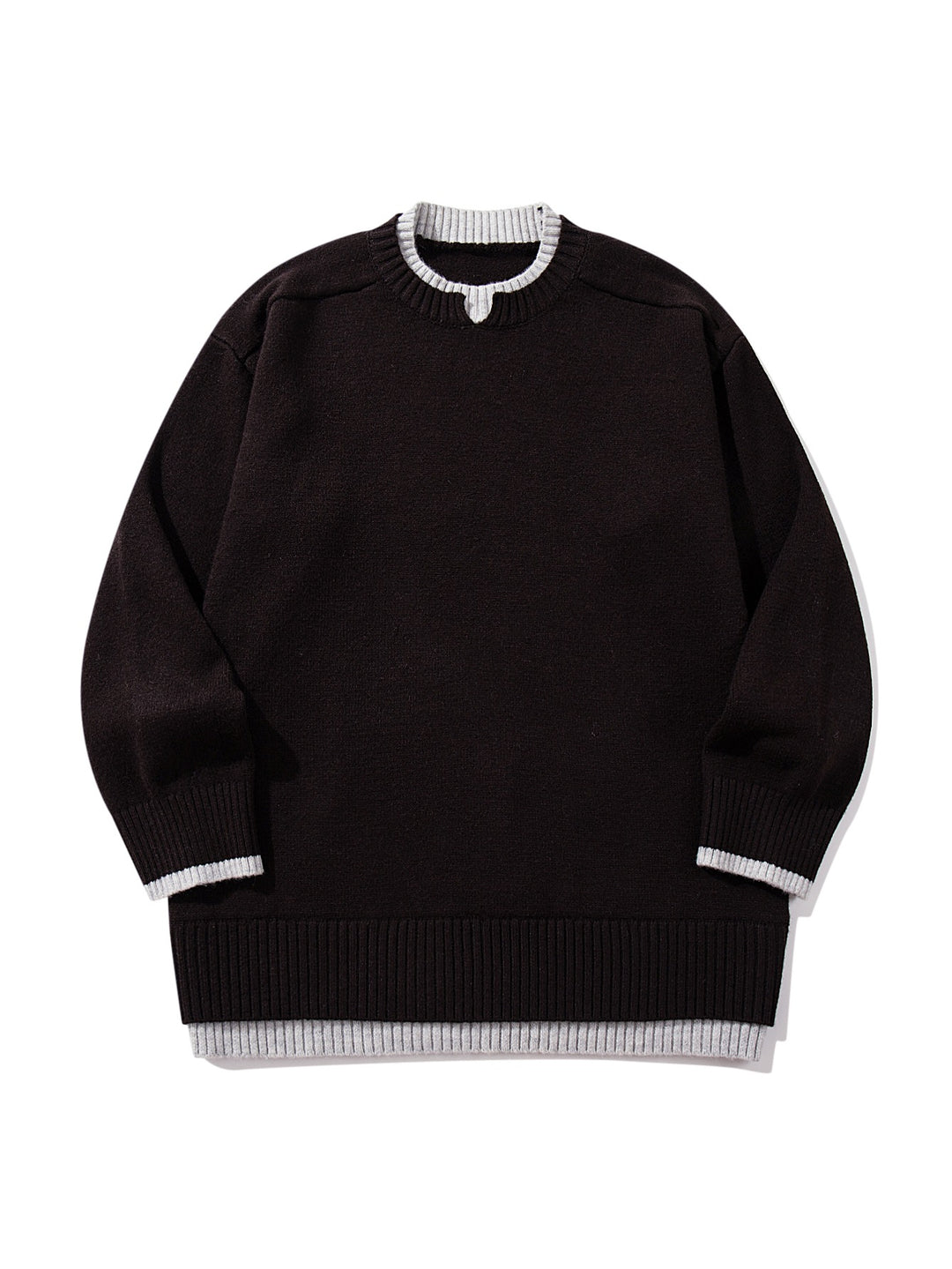 Damen Oversize‑Strickpullover mit kontrastiertem Rippkragen und verlängertem Bund Nord Taschen