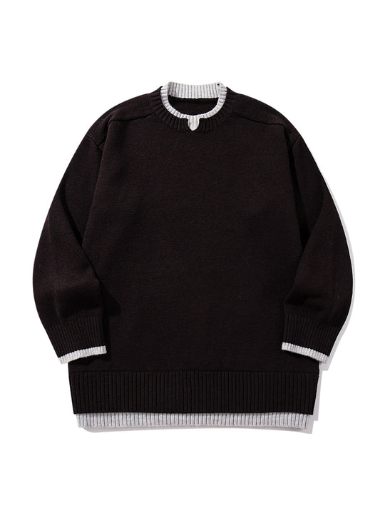 Damen Oversize‑Strickpullover mit kontrastiertem Rippkragen und verlängertem Bund Nord Taschen