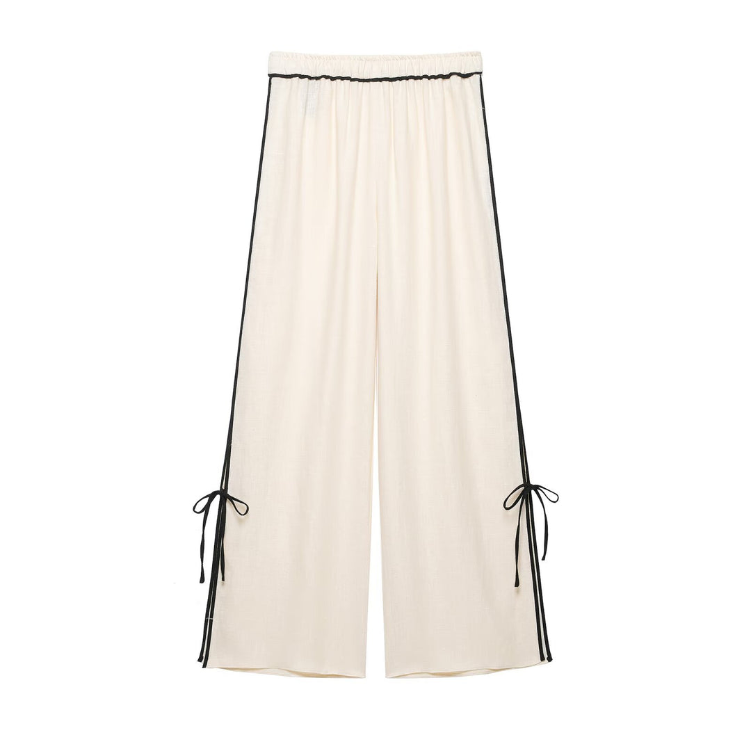 Damen Oversize-Tunika mit V-Ausschnitt, Reverskragen und seitlichen Bändchen-Details Nord Taschen
