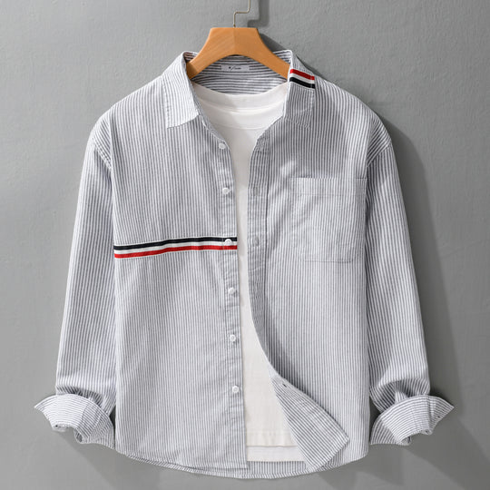 Herren Gestreiftes Overshirt aus Baumwollmix mit Brusttasche und sportivem Kontrastband Nord Taschen