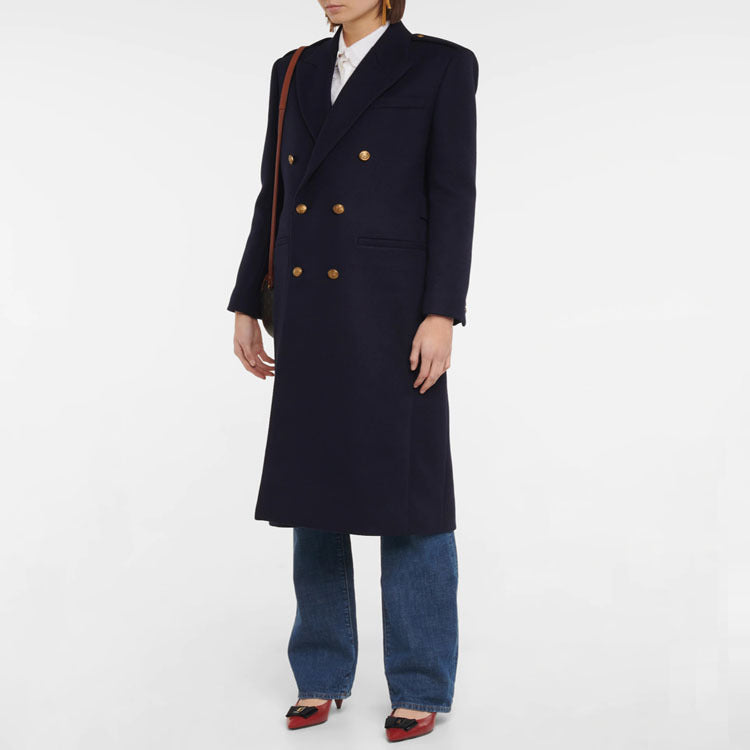 Damen Doppelreihiger Wollmix-Longcoat mit Epauletten und strukturierter Tailoring-Silhouette Nord Taschen