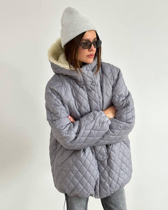 Damen Oversize Steppjacke mit Teddyfutter und Kapuze Nord Taschen