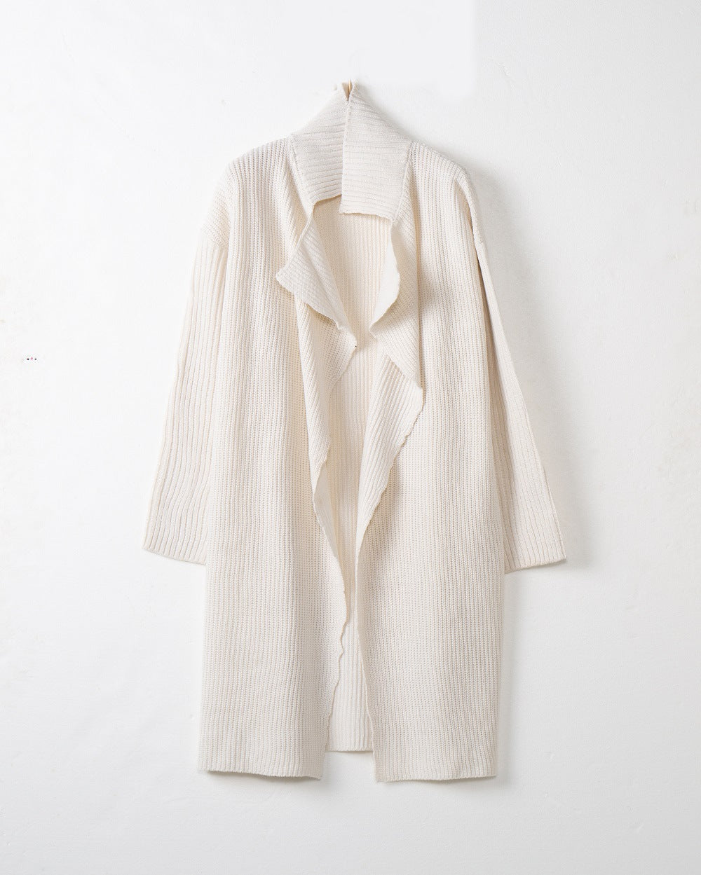 Damen langer offener Rippstrick-Cardigan mit weitem Schalkragen Nord Taschen