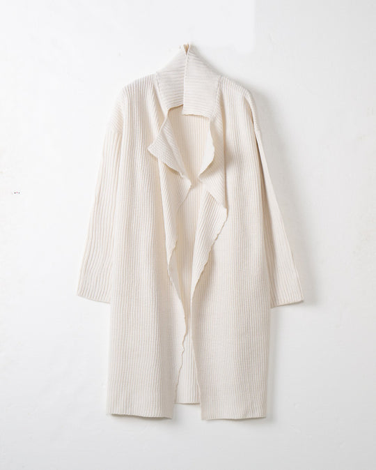 Damen langer offener Rippstrick-Cardigan mit weitem Schalkragen Nord Taschen