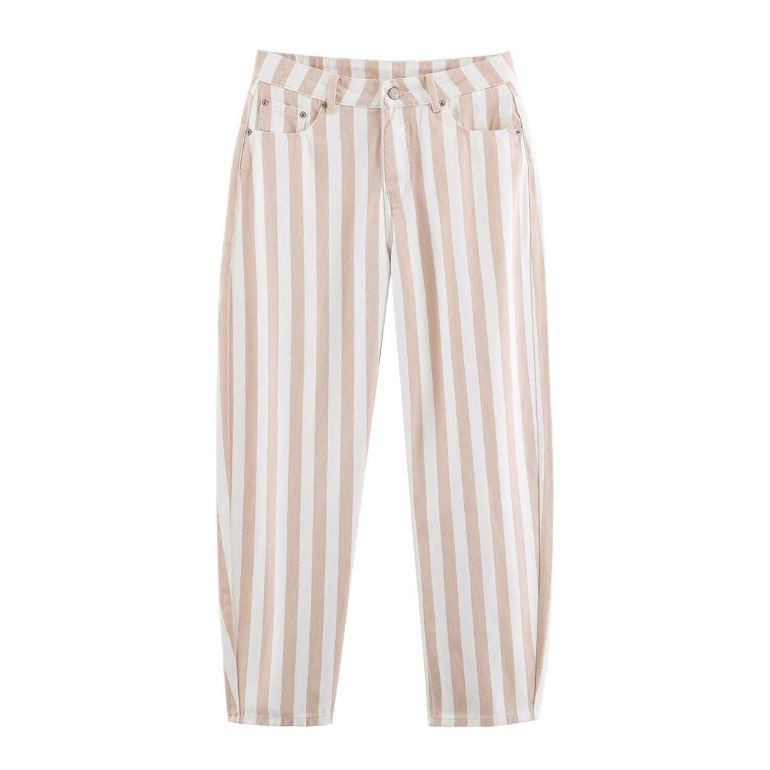Damen Gestreifte Highwaist Fünf-Taschen-Hose mit geradem Bein Nord Taschen