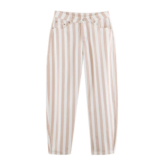 Damen Gestreifte Highwaist Fünf-Taschen-Hose mit geradem Bein Nord Taschen