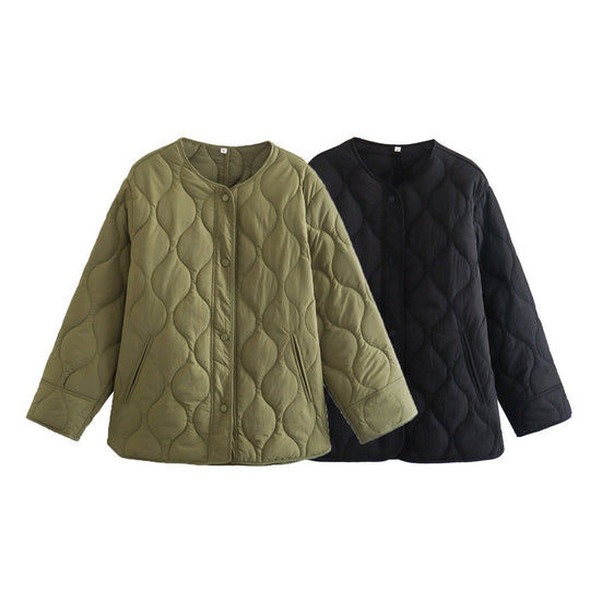 Damen Steppjacke Longline mit Oversize‑Silhouette und Druckknopfverschluss Nord Taschen