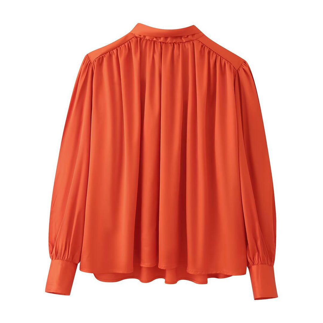 Damen Elegante Bluse mit Rückenfalten und Ballonärmeln Nord Taschen
