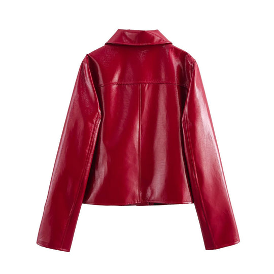 Damen Glänzende Kunstleder-Blusenjacke im Boxy‑Schnitt mit Hemdkragen Nord Taschen