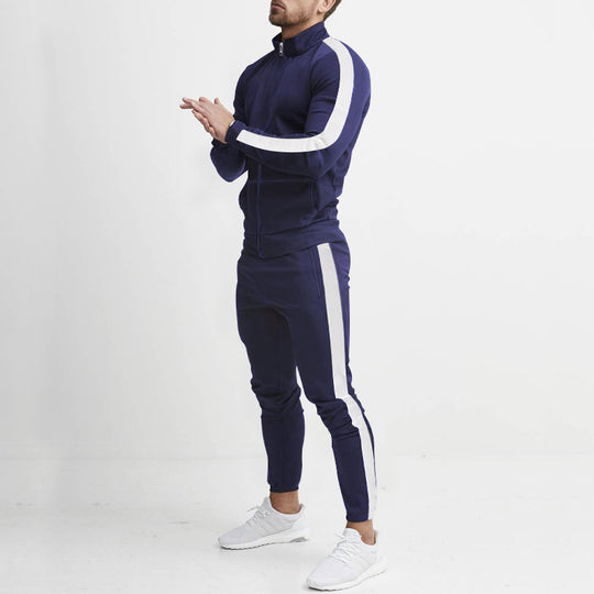 Herren Sportlicher Tapered-Trainingsanzug im Retro-Streifen-Look mit Stehkragen Nord Taschen