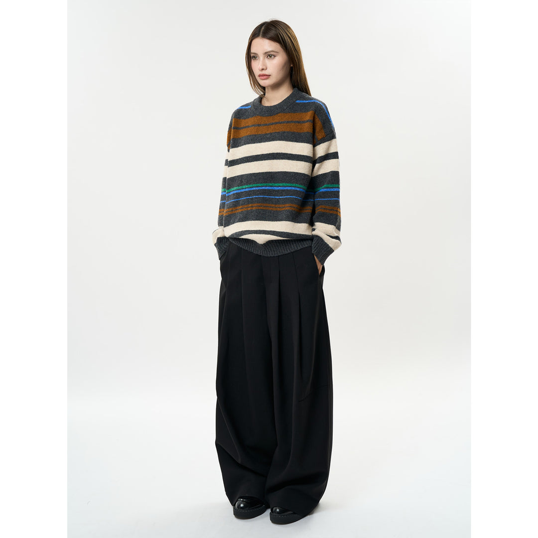 Damen Oversize-Strickpullover im Breton-Streifen-Look aus Wollmix mit geripptem Saum Nord Taschen