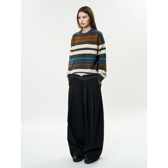 Damen Oversize-Strickpullover im Breton-Streifen-Look aus Wollmix mit geripptem Saum Nord Taschen