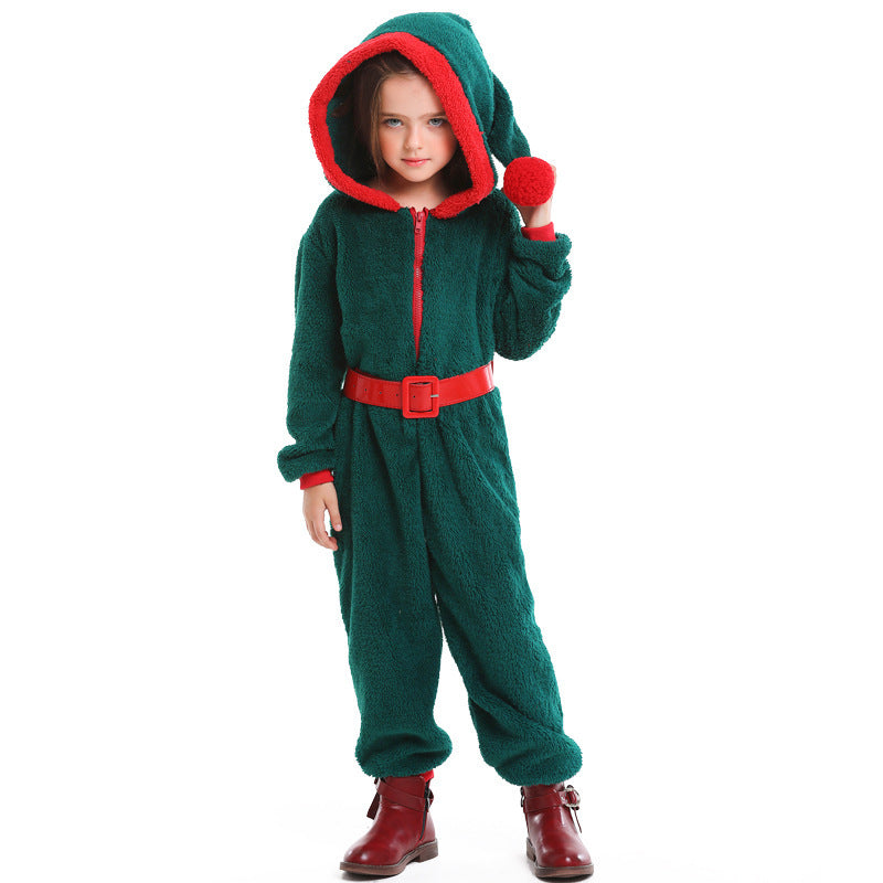 Mädchen kuscheliger Weihnachtsoverall mit Kapuze und Gürtel Nord Taschen